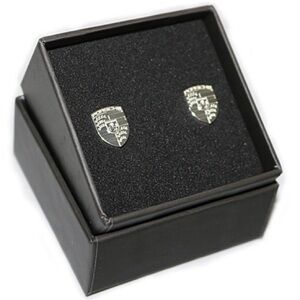 Porsche Crest Earrings in Brushed Silver